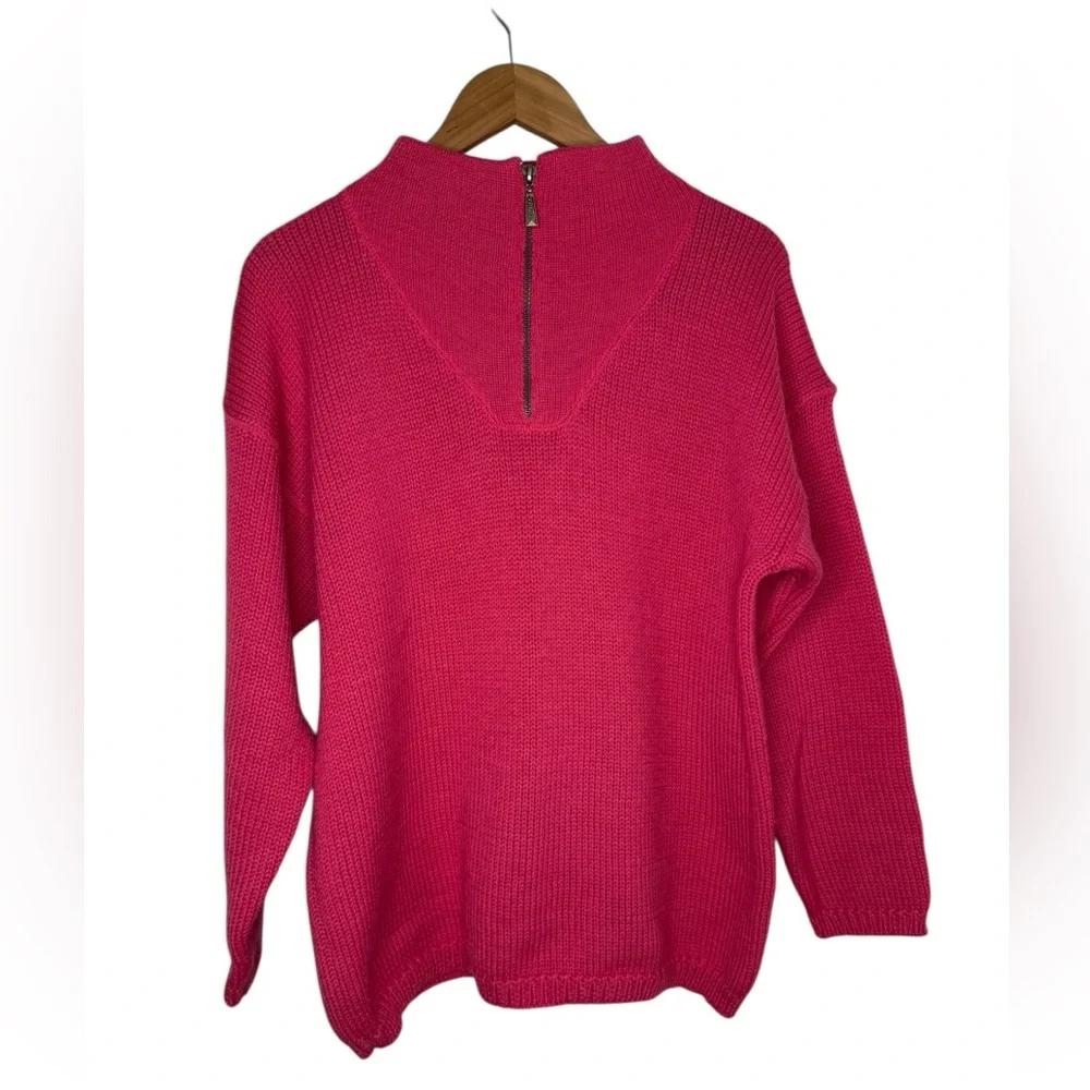 Vintage 90’s SAP Hot Pink 100% Chunky Wool 1/4 Zip Sweater Women’s Large